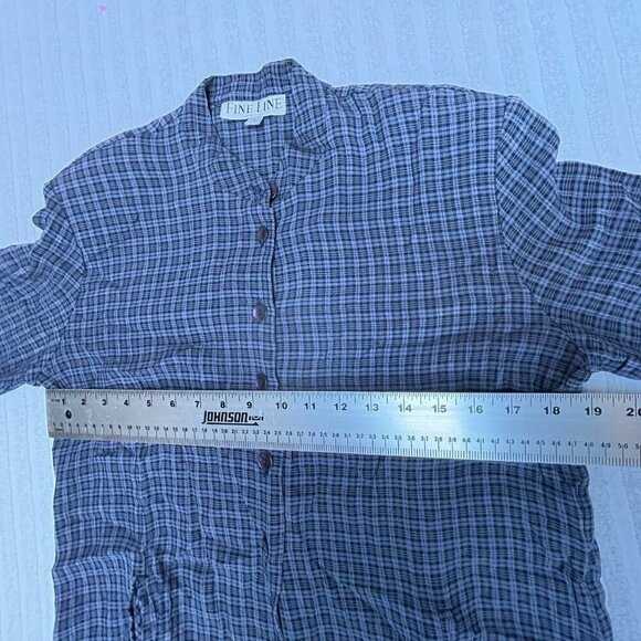 Fine Line Womens Small Plaid Half Button Long Sleeve Shirt Tunic Top Casual - Picture 5 of 8